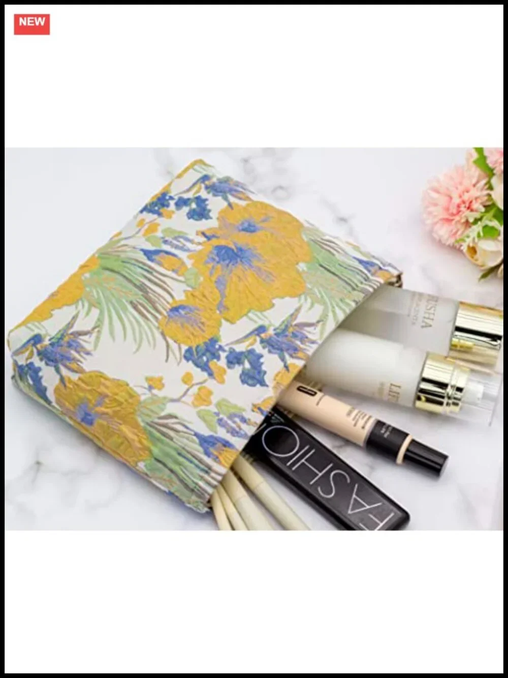 Flat Canvas-Lined Makeup Bag for Women, Zipper Cosmetic Pouch, Travel Toiletry